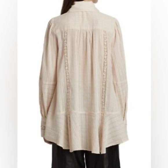FREE PEOPLE Mikaela Pink Long Sleeve Button-Down Embroidered Tunic Blouse Top - Picture 2 of 7